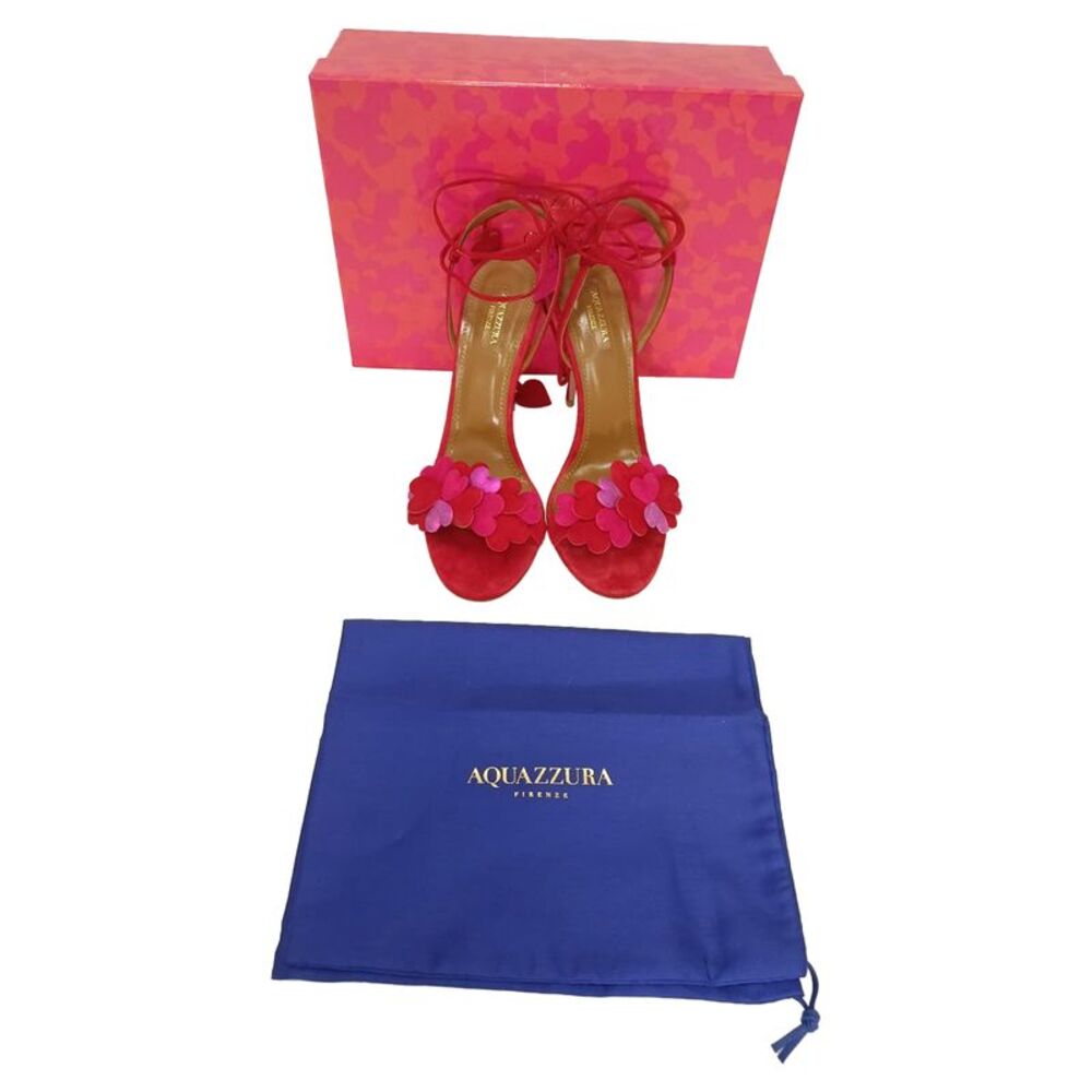 Aquazzura Happy Hearts Strappy Sandals in Red Suede - Picture 11 of 12
